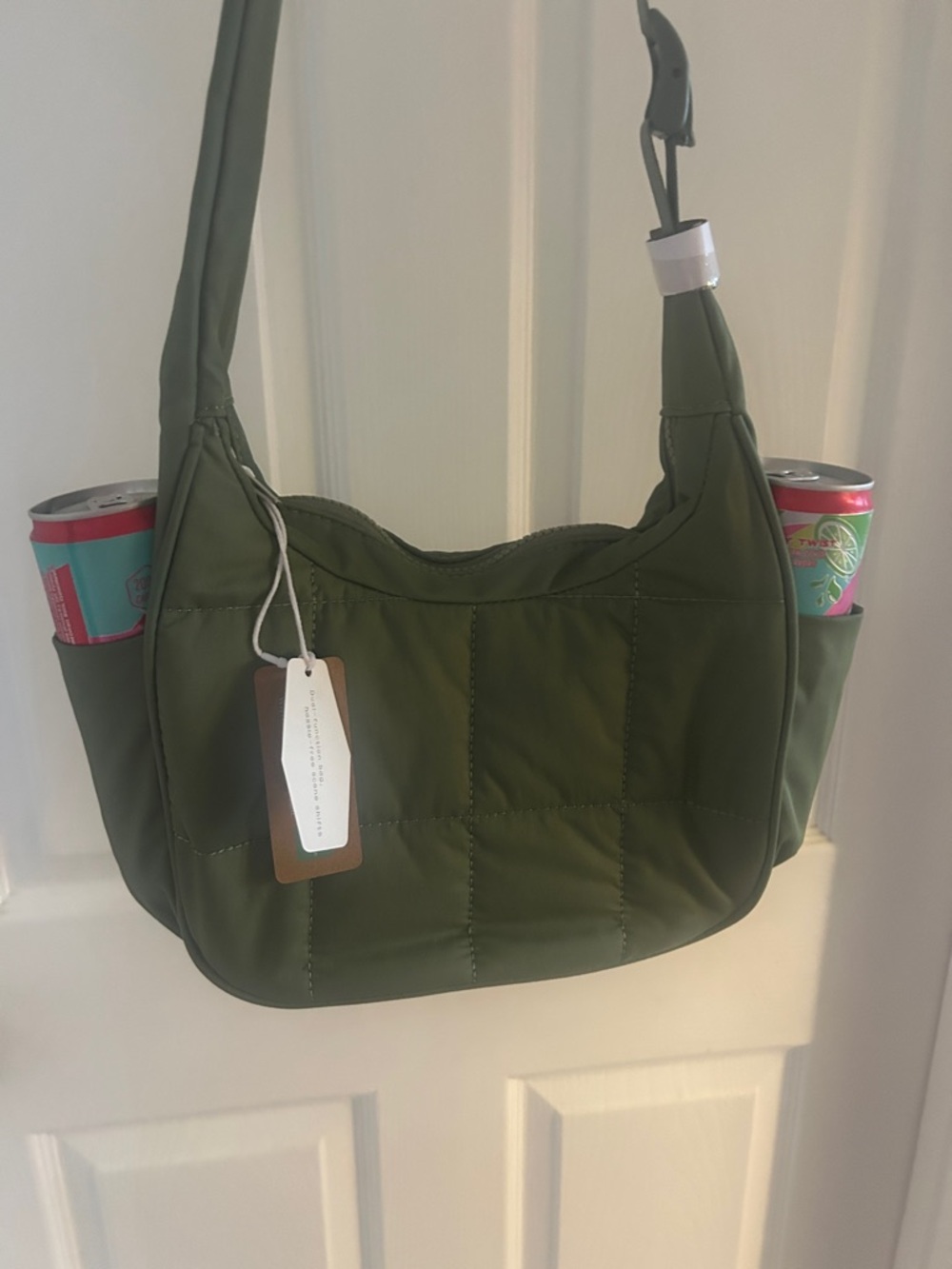 Olive Green Quilted Shoulder Bag - Women